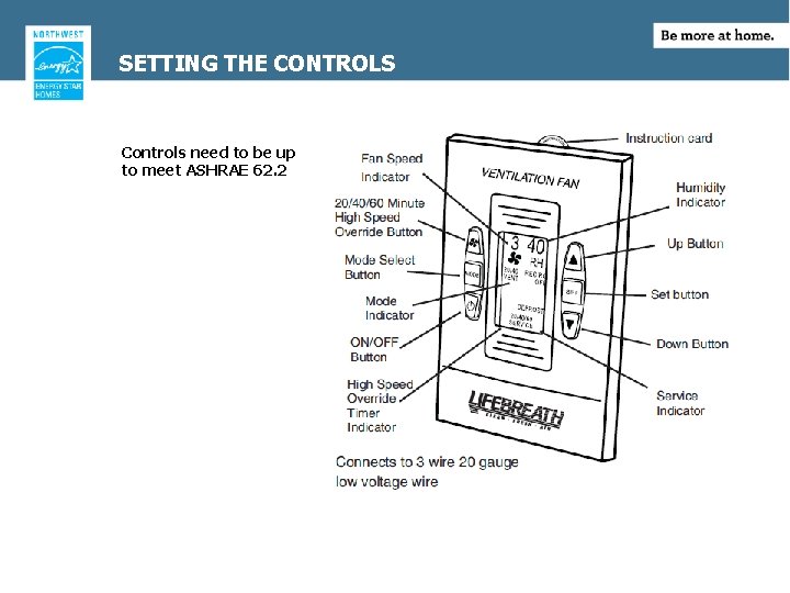 SETTING THE CONTROLS Controls need to be up to meet ASHRAE 62. 2 