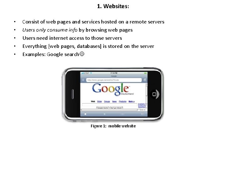 1. Websites: • • • Consist of web pages and services hosted on a