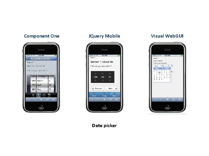 Component One JQuery Mobile Date picker Visual Web. GUI 