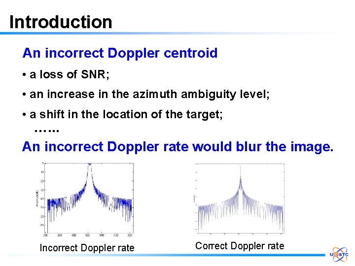 Introduction An incorrect Doppler centroid • a loss of SNR; • an increase in