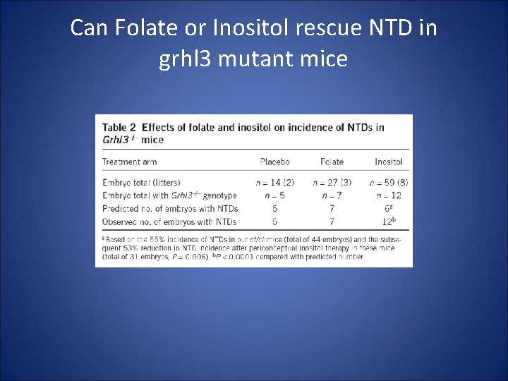 Can Folate or Inositol rescue NTD in grhl 3 mutant mice 