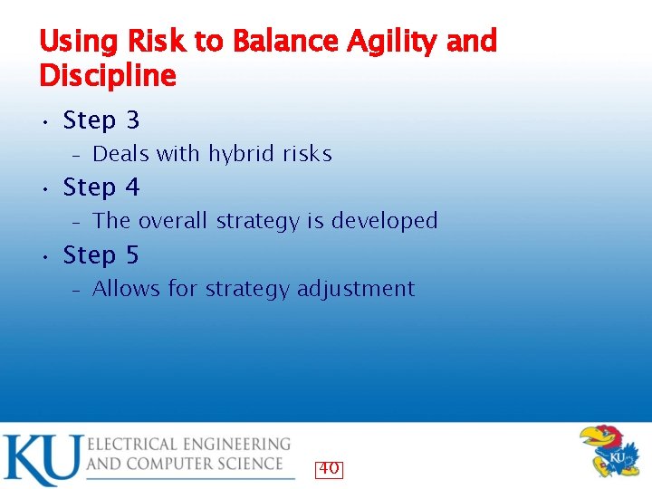 Using Risk to Balance Agility and Discipline • • • Step 3 – Deals