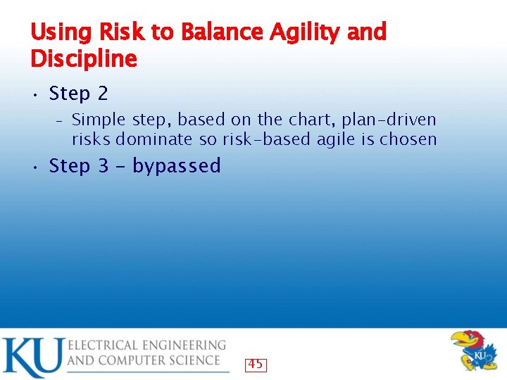 Using Risk to Balance Agility and Discipline • Step 2 – • Simple step,