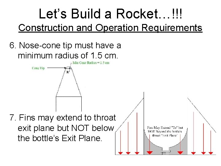 Let’s Build a Rocket…!!! Construction and Operation Requirements 6. Nose-cone tip must have a