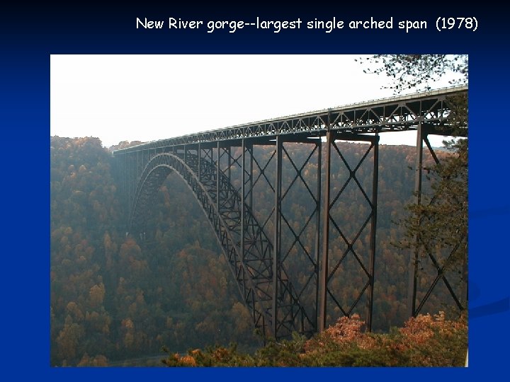 New River gorge--largest single arched span (1978) 