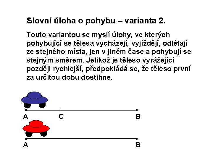 Slovní úloha o pohybu – varianta 2. Touto variantou se myslí úlohy, ve kterých