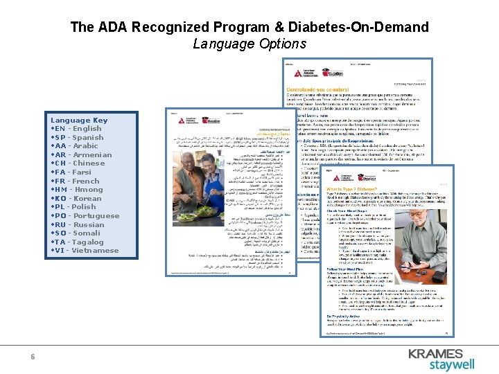 The ADA Recognized Program & Diabetes-On-Demand Language Options Language Key • EN - English