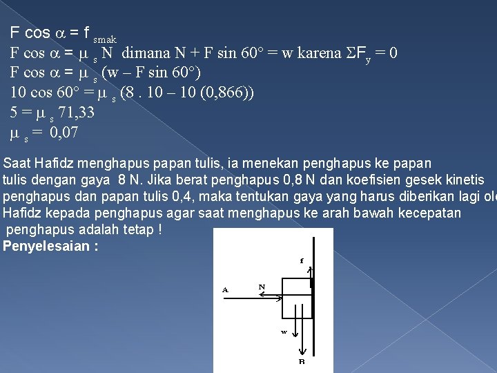 F cos = f smak F cos = s N dimana N + F