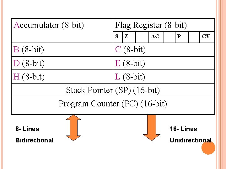 Accumulator (8 -bit) Flag Register (8 -bit) S Z B (8 -bit) C (8
