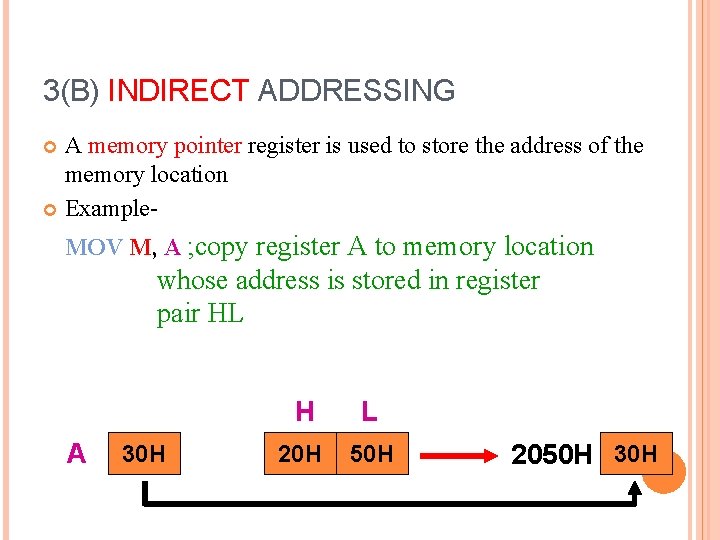 3(B) INDIRECT ADDRESSING A memory pointer register is used to store the address of