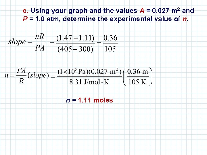 c. Using your graph and the values A = 0. 027 m 2 and