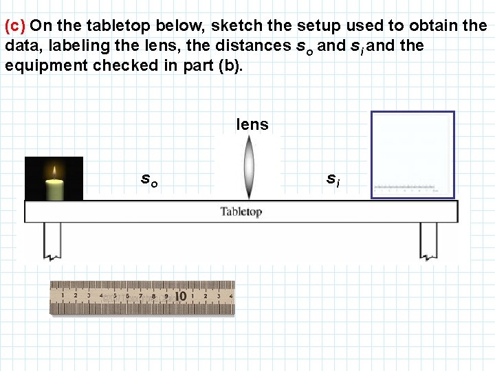 (c) On the tabletop below, sketch the setup used to obtain the data, labeling