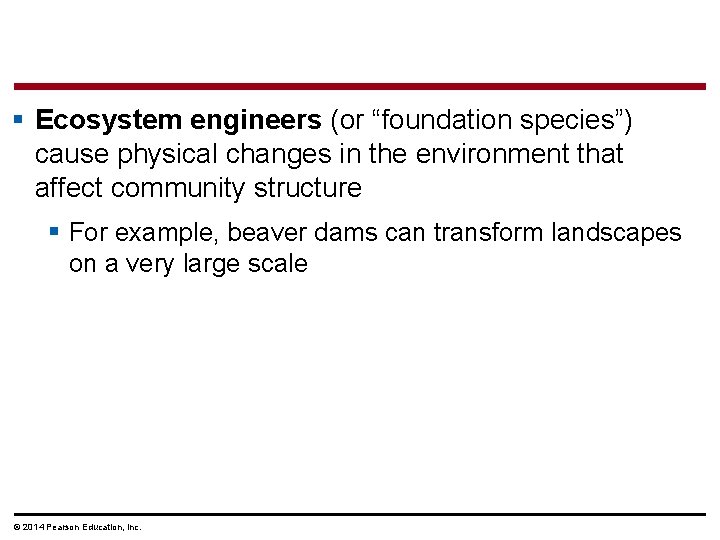 § Ecosystem engineers (or “foundation species”) cause physical changes in the environment that affect