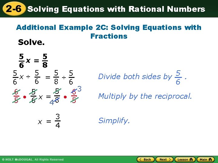 2 -6 Solving Equations with Rational Numbers Additional Example 2 C: Solving Equations with