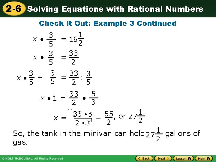 2 -6 Solving Equations with Rational Numbers Check It Out: Example 3 Continued 1