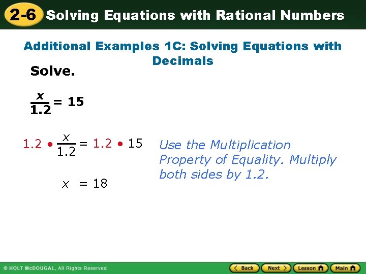 2 -6 Solving Equations with Rational Numbers Additional Examples 1 C: Solving Equations with