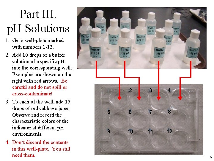 Part III. p. H Solutions 1. Get a well-plate marked with numbers 1 -12.