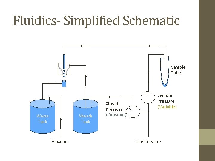 Fluidics- Simplified Schematic Sample Tube Waste Tank Sheath Tank Vacuum Sheath Pressure (Constant) Sample