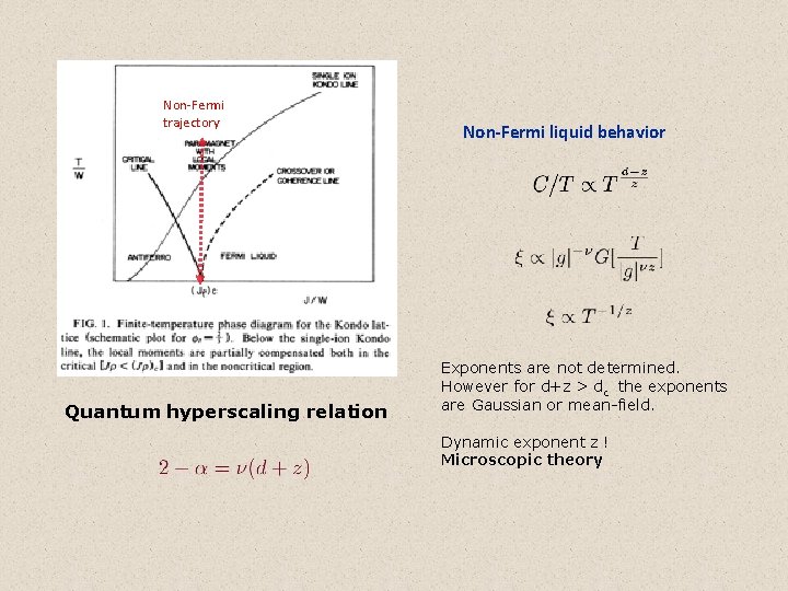 Non-Fermi trajectory Quantum hyperscaling relation Non-Fermi liquid behavior Exponents are not determined. However for