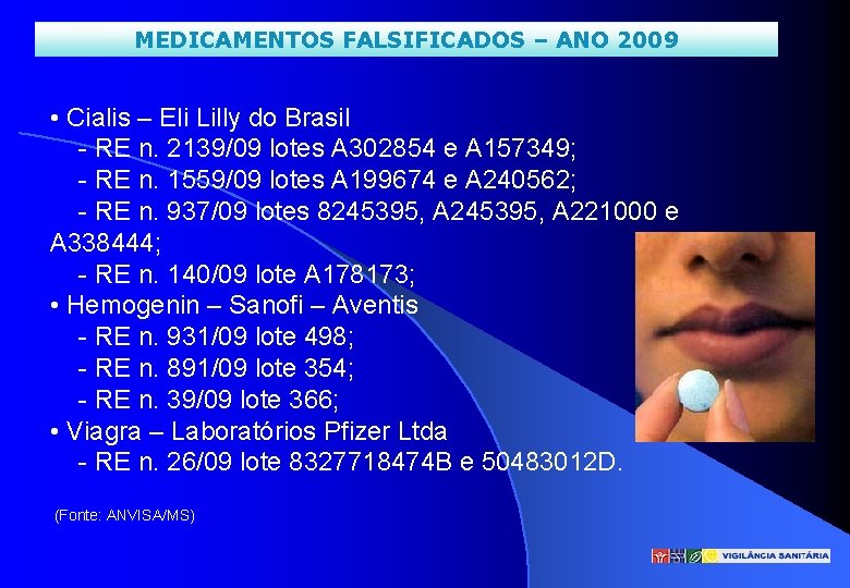 MEDICAMENTOS FALSIFICADOS – ANO 2009 • Cialis – Eli Lilly do Brasil - RE