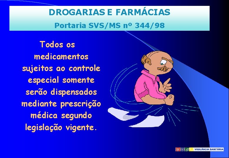 DROGARIAS E FARMÁCIAS Portaria SVS/MS nº 344/98 Todos os medicamentos sujeitos ao controle especial
