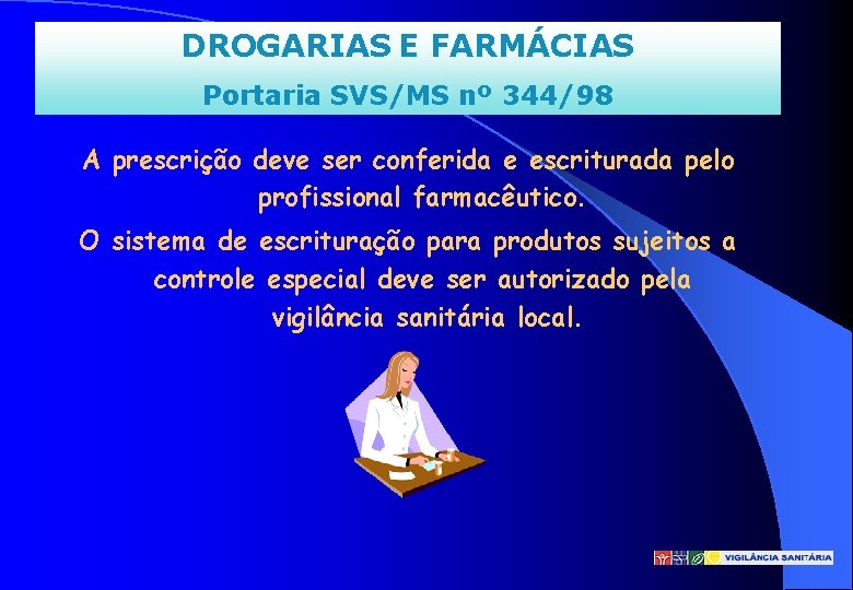 DROGARIAS E FARMÁCIAS Portaria SVS/MS nº 344/98 A prescrição deve ser conferida e escriturada