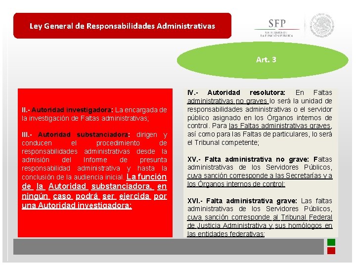 Ley General de Responsabilidades Administrativas Art. 3 II. - Autoridad investigadora: La encargada de