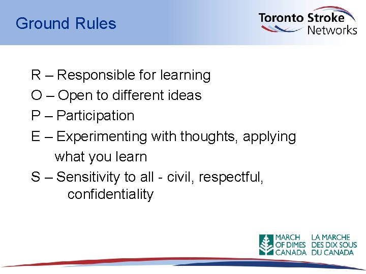 Ground Rules R – Responsible for learning O – Open to different ideas P