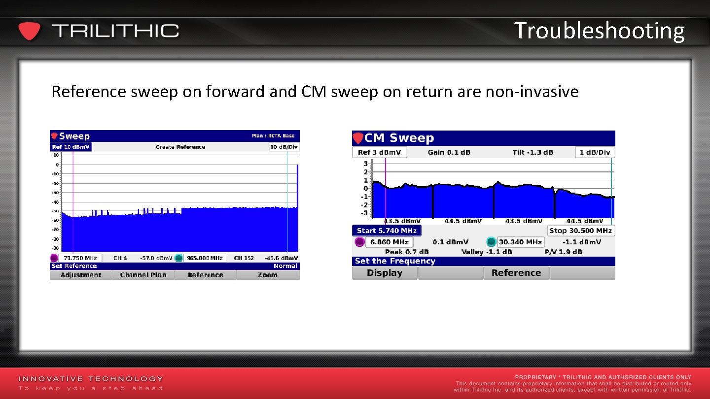Troubleshooting Reference sweep on forward and CM sweep on return are non-invasive 
