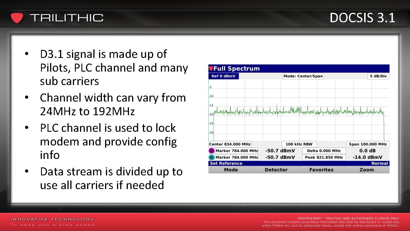 DOCSIS 3. 1 • D 3. 1 signal is made up of Pilots, PLC