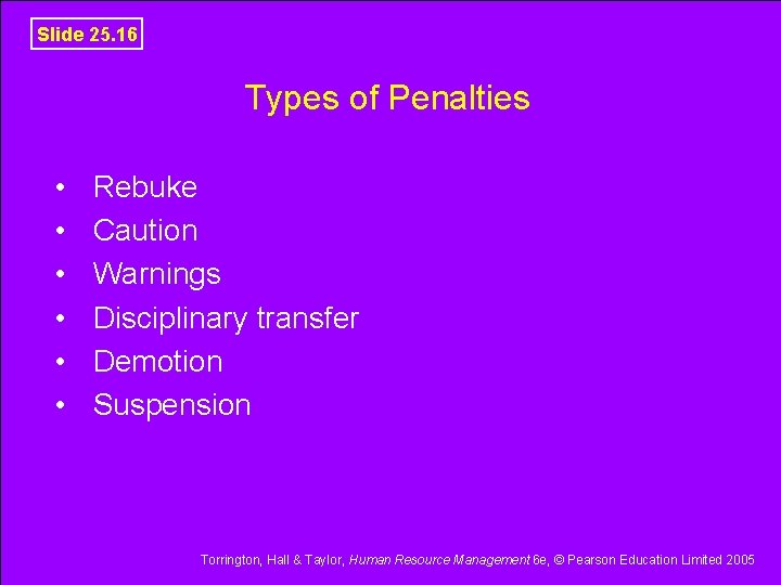 Slide 25. 16 Types of Penalties • • • Rebuke Caution Warnings Disciplinary transfer