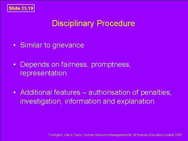 Slide 25. 19 Disciplinary Procedure • Similar to grievance • Depends on fairness, promptness,