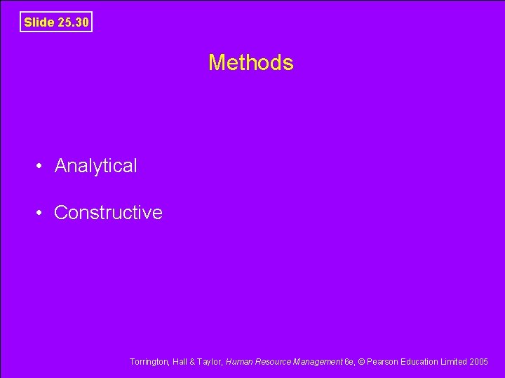 Slide 25. 30 Methods • Analytical • Constructive Torrington, Hall & Taylor, Human Resource