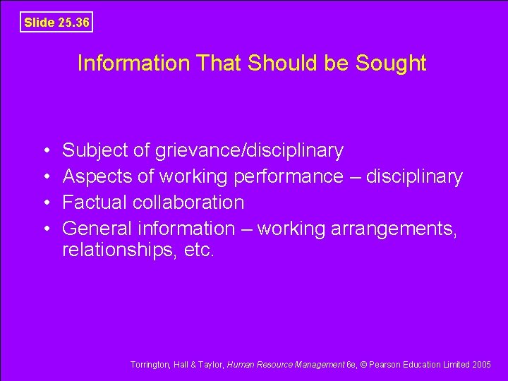 Slide 25. 36 Information That Should be Sought • • Subject of grievance/disciplinary Aspects