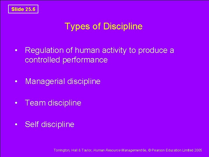 Slide 25. 6 Types of Discipline • Regulation of human activity to produce a