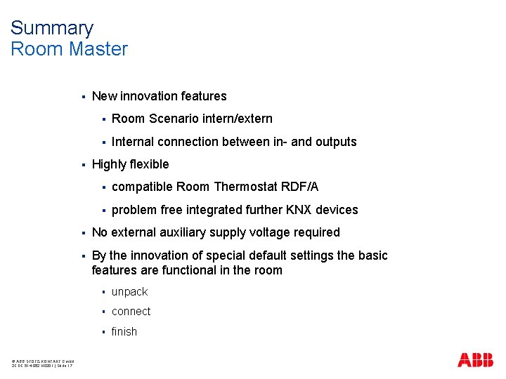 Summary Room Master § § © ABB STOTZ-KONTAKT Gmb. H 2 CDC 514 052