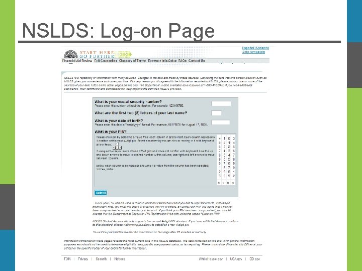 NSLDS: Log-on Page 