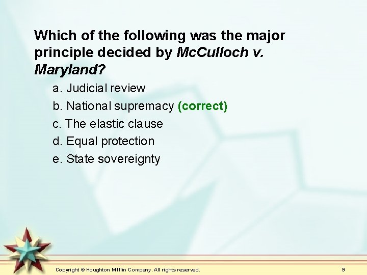 Which of the following was the major principle decided by Mc. Culloch v. Maryland?