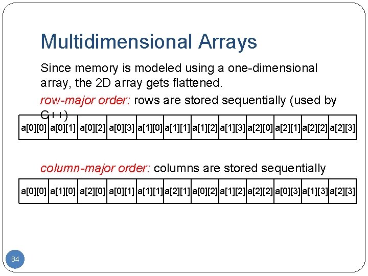 Multidimensional Arrays Since memory is modeled using a one-dimensional array, the 2 D array