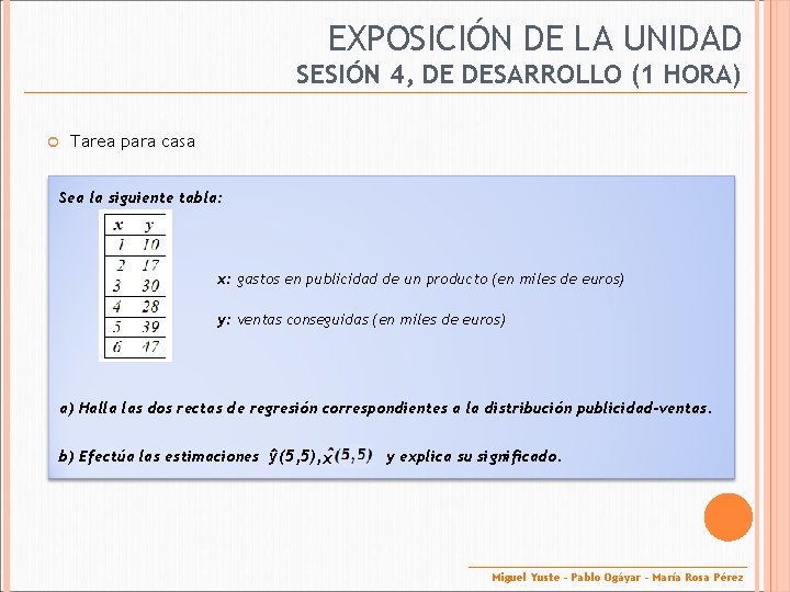 EXPOSICIÓN DE LA UNIDAD SESIÓN 4, DE DESARROLLO (1 HORA) Tarea para casa Sea