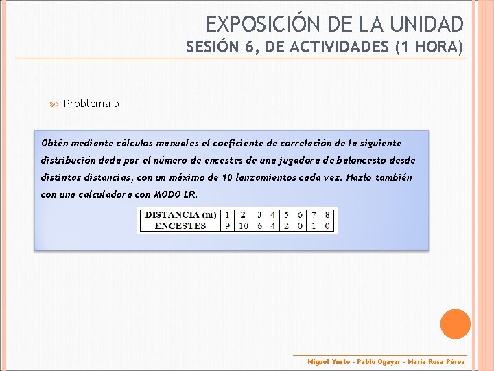 EXPOSICIÓN DE LA UNIDAD SESIÓN 6, DE ACTIVIDADES (1 HORA) Problema 5 Obtén mediante