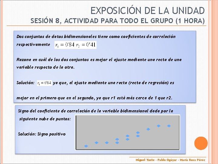 EXPOSICIÓN DE LA UNIDAD SESIÓN 8, ACTIVIDAD PARA TODO EL GRUPO (1 HORA) Dos