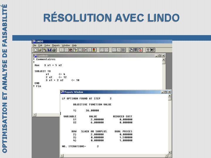 OPTIMISATION ET ANALYSE DE FAISABILITÉ RÉSOLUTION AVEC LINDO 