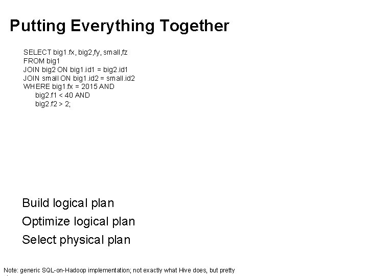 Putting Everything Together SELECT big 1. fx, big 2, fy, small, fz FROM big