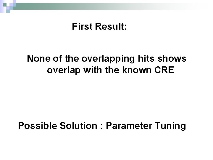 First Result: None of the overlapping hits shows overlap with the known CRE Possible