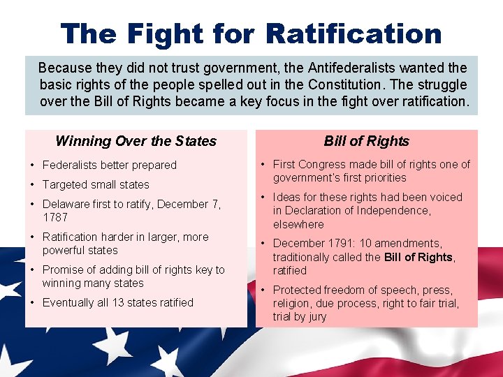 The Fight for Ratification Because they did not trust government, the Antifederalists wanted the