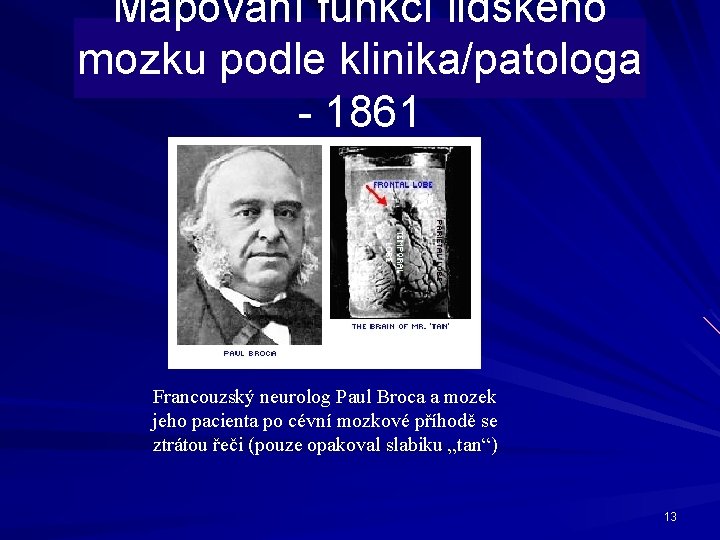 Mapování funkcí lidského mozku podle klinika/patologa - 1861 Francouzský neurolog Paul Broca a mozek