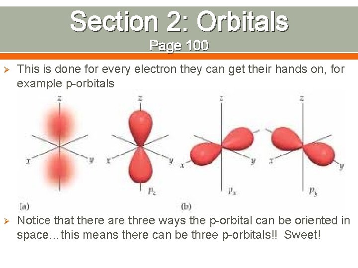 Section 2: Orbitals Page 100 Ø This is done for every electron they can