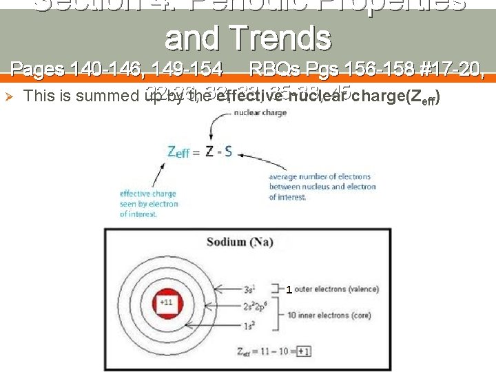 Section 4: Periodic Properties and Trends Pages 140 -146, 149 -154 RBQs Pgs 156