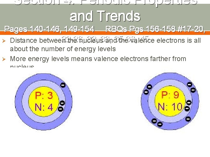 Section 4: Periodic Properties and Trends Pages 140 -146, 149 -154 RBQs Pgs 156